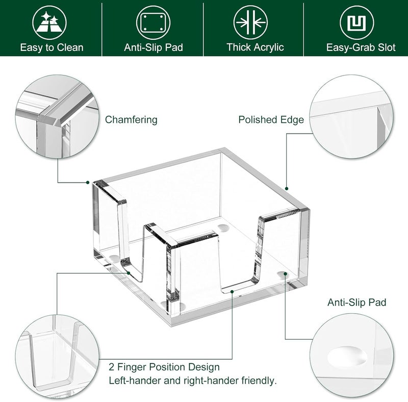 BOSSCASA Acrylic Sticky Note Holder, Self-Stick Note Pad Holder W/O Pads - Note Dispenser Memo Pad Holder Desk Organizer for School Office Home (3''x3'' Clear - 2 Pack) - Image 3